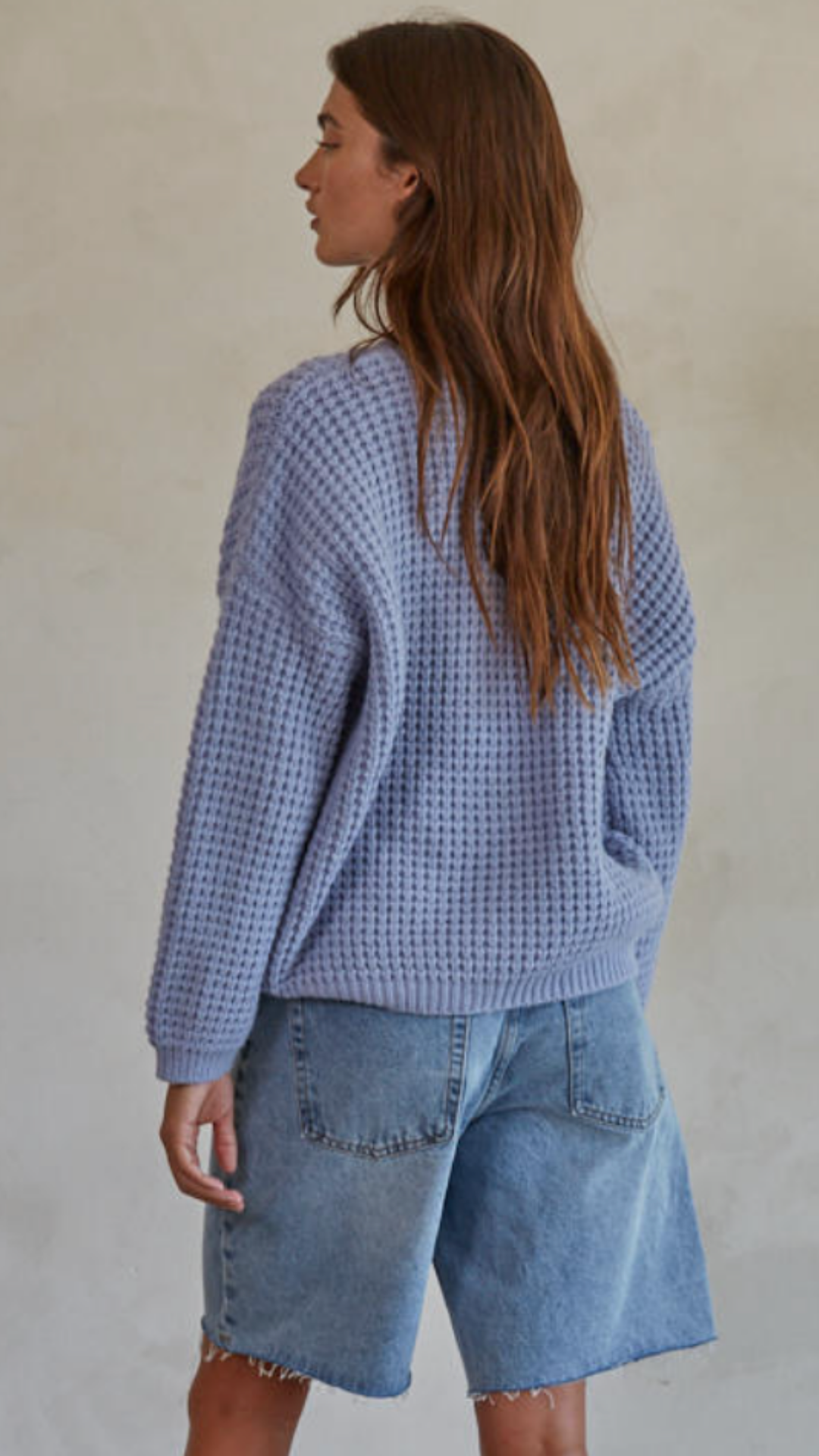 Dusty Blue Waffle Knit Pullover