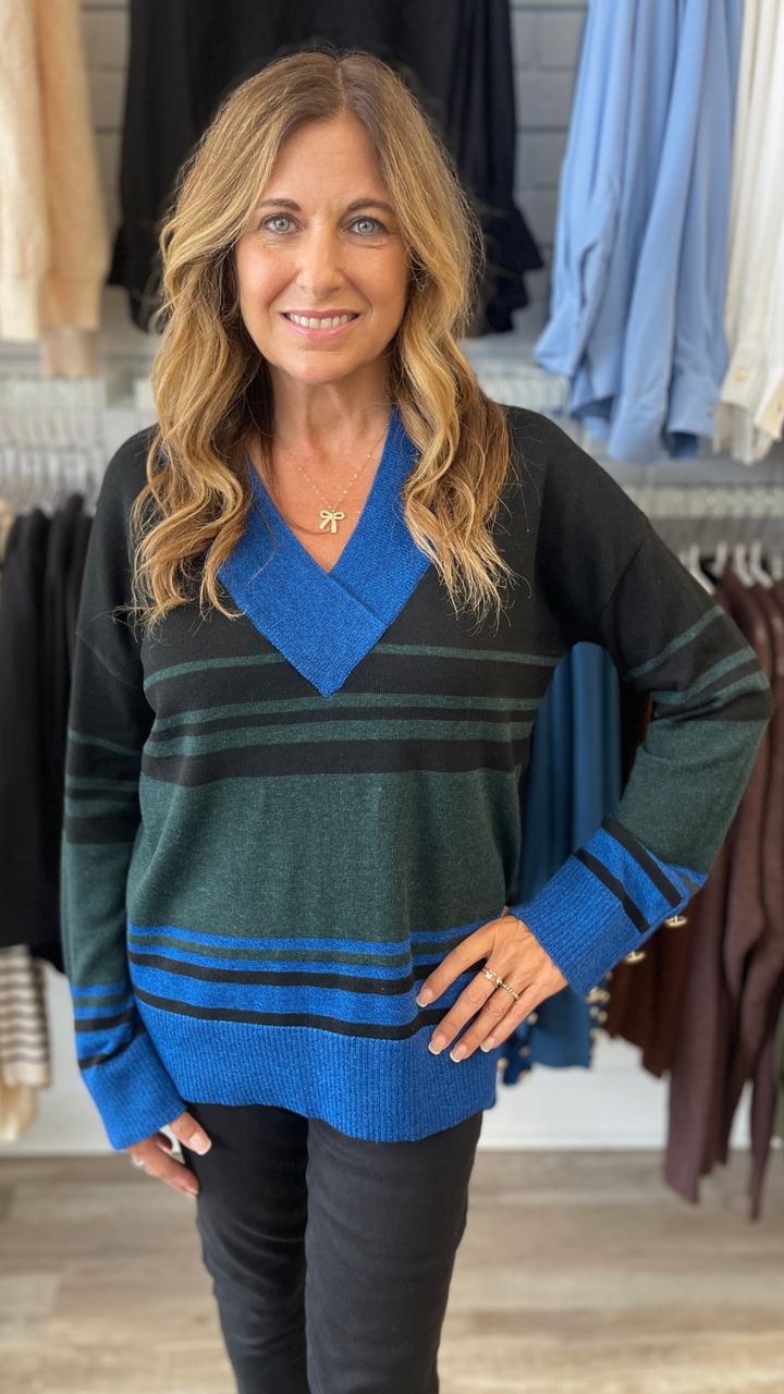 Stripe Pullover Sweater With Button Detail