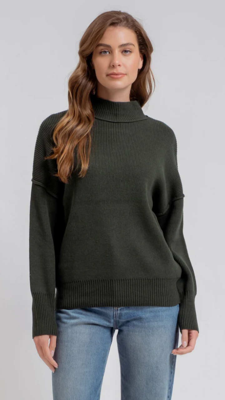 Hunter Green Mock Neck Ribbed Sweater