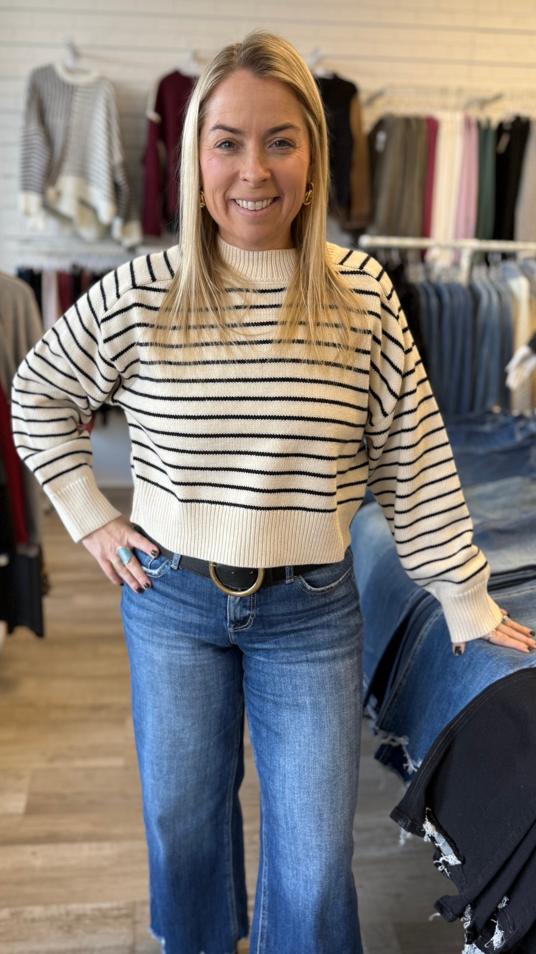 Cream And Black Stripe Sweater