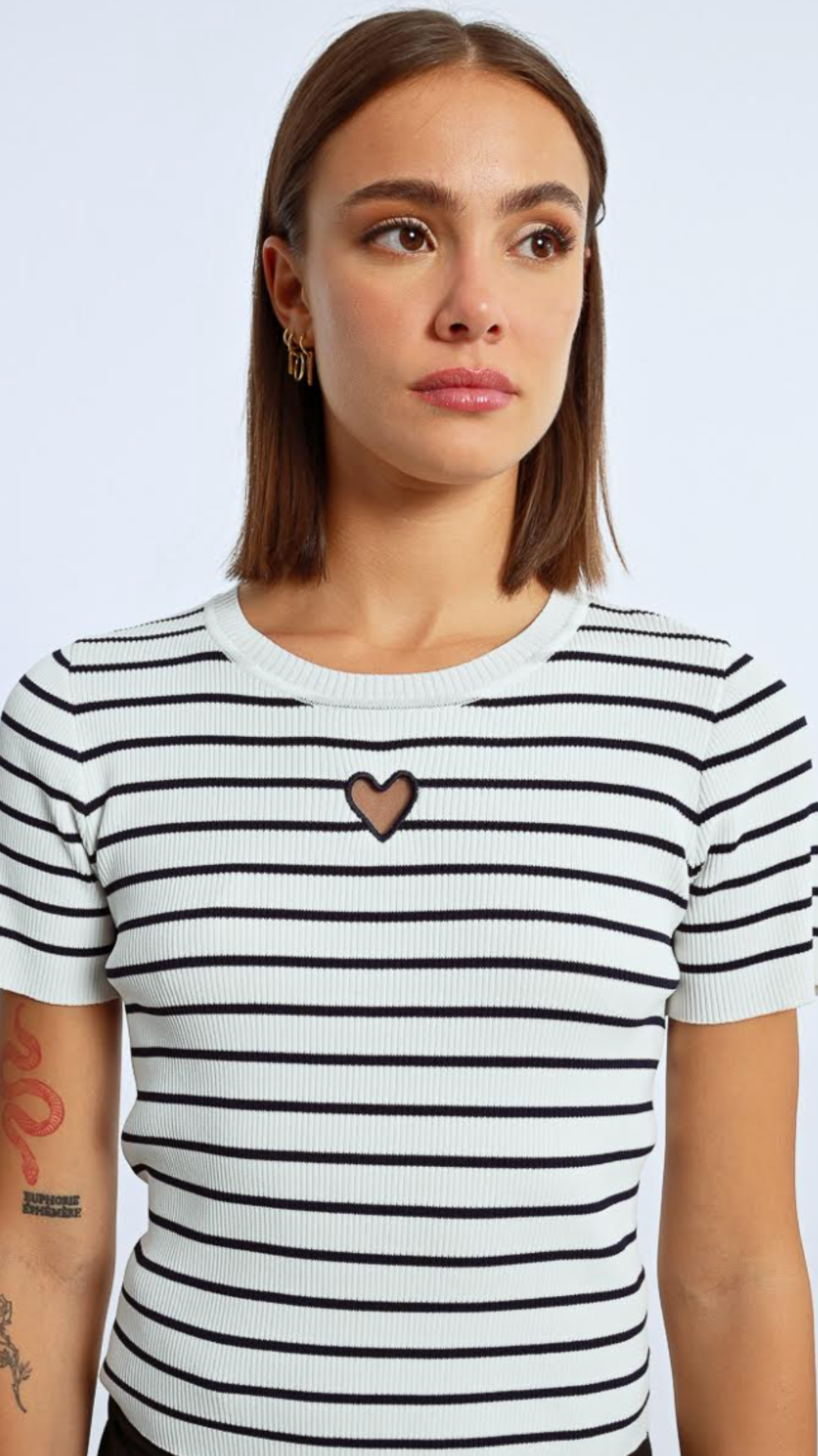 Stripe Open Heart Embroidered Sweater Top