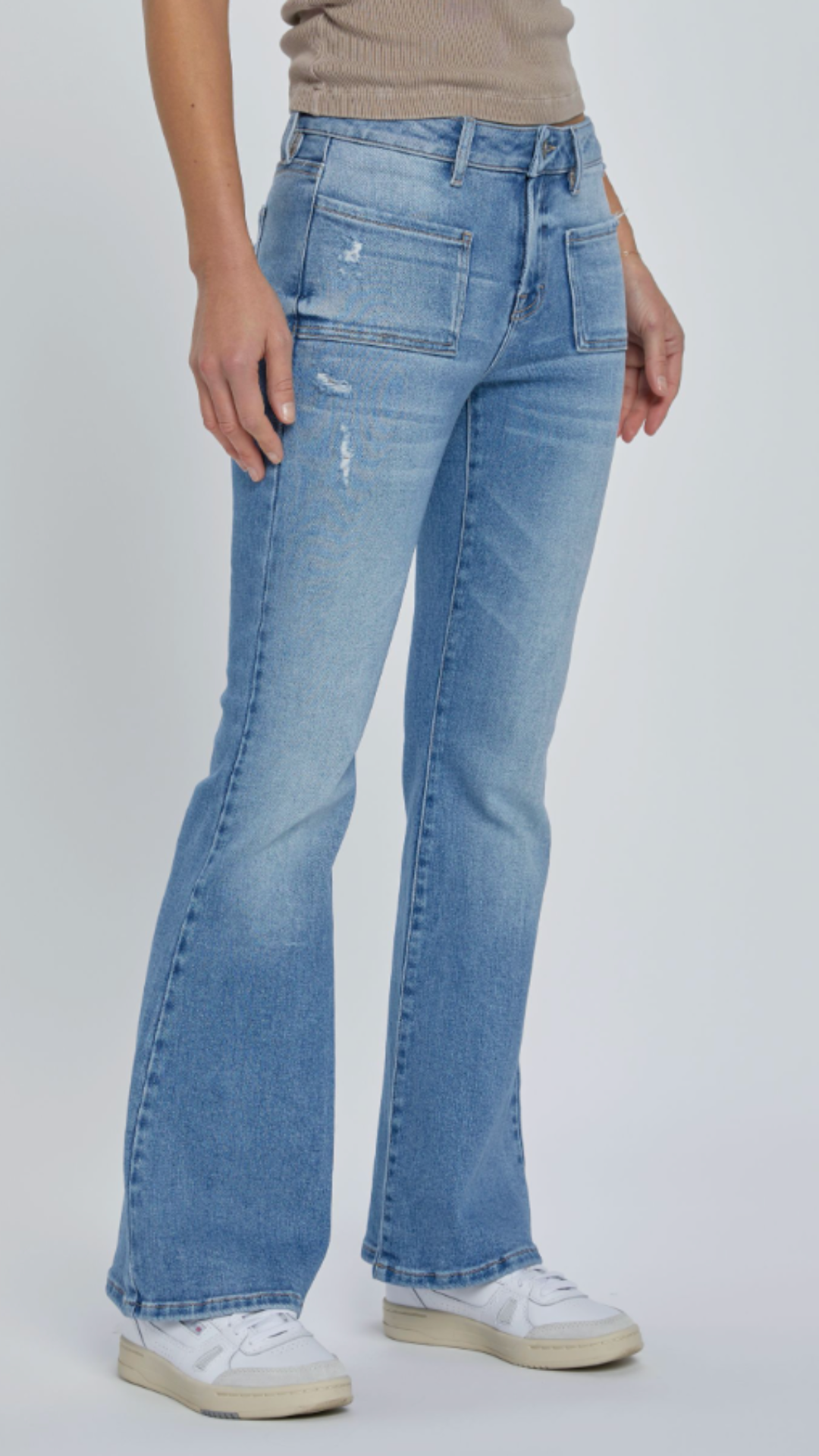 Medium Wash Low Rise Front Pocket Flare Jeans