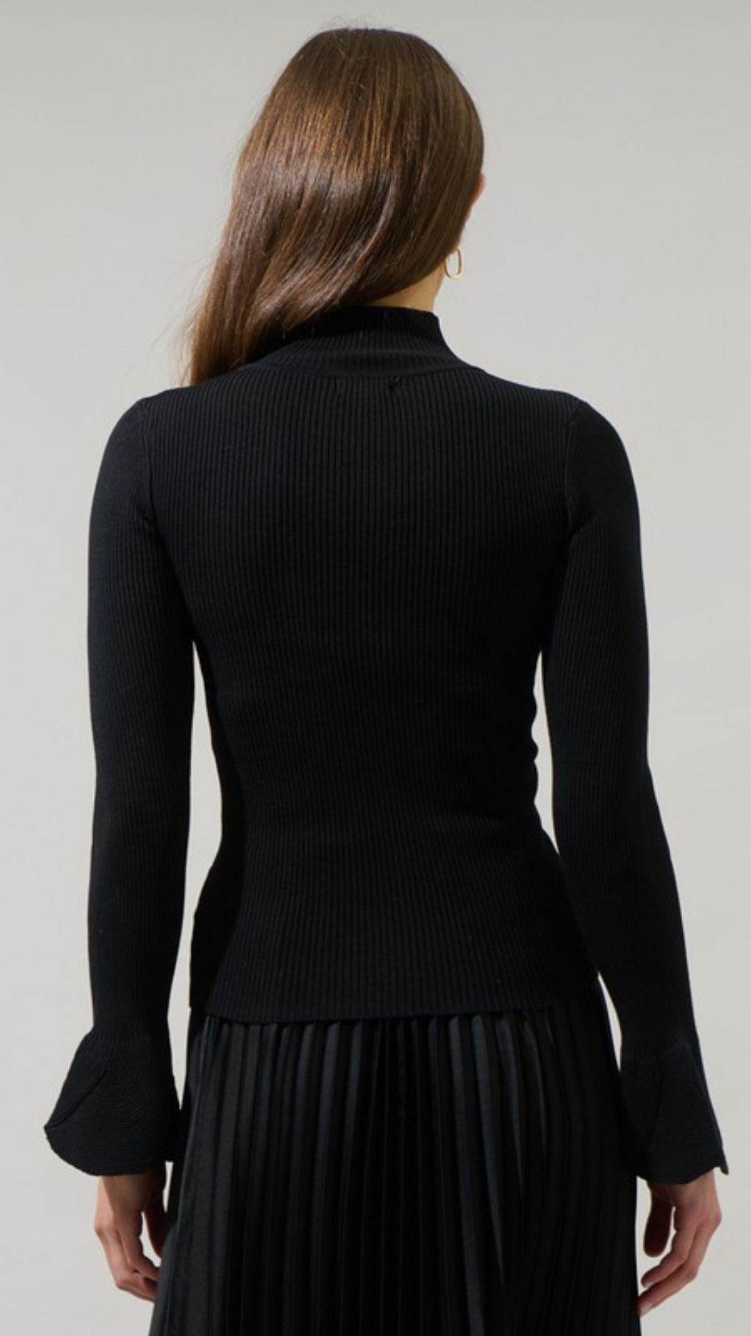 Mock Neck Sweater With Ruffle Sleeves