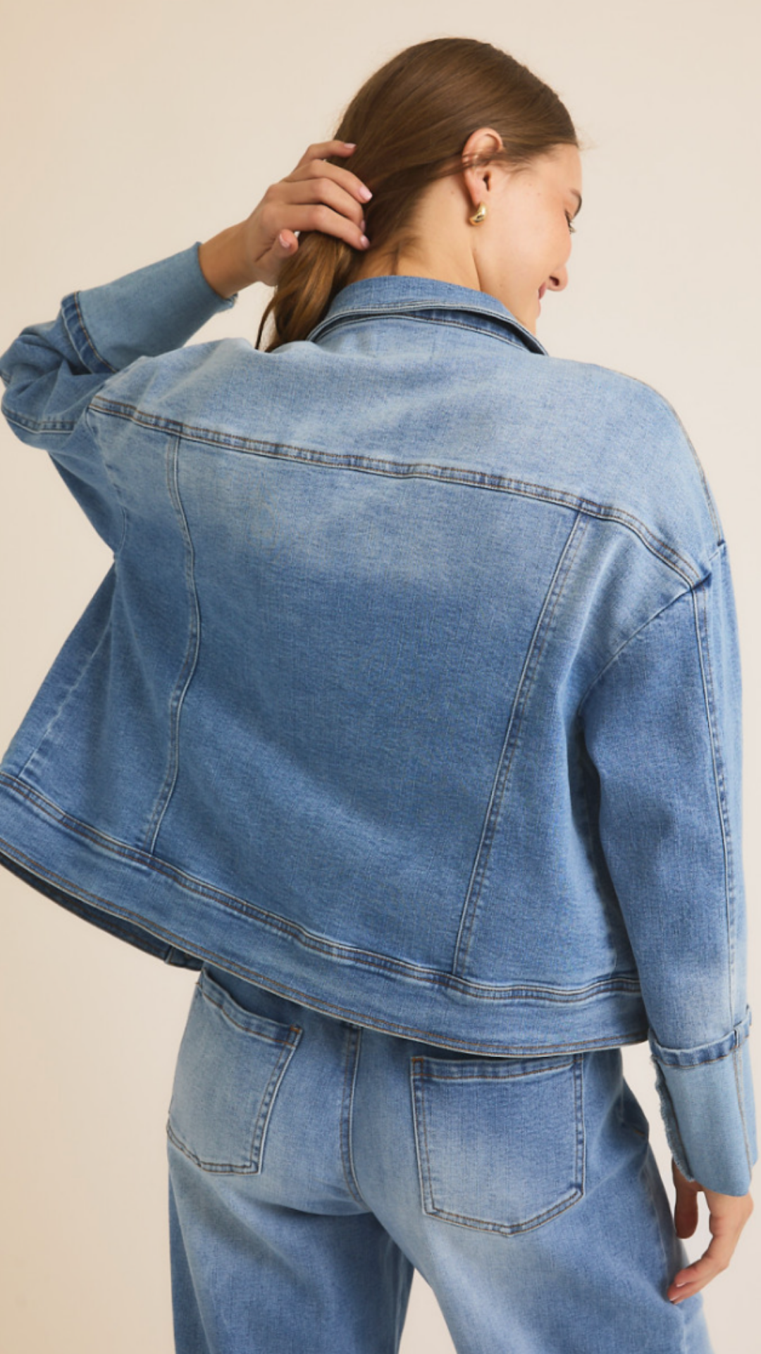 Cuffed Sleeve Twill Denim Jacket