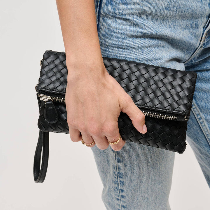 Black Woven Wristlet Clutch