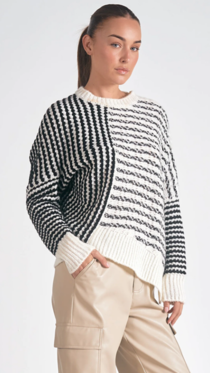 Asymmetrical Stripe Colorblock Sweater