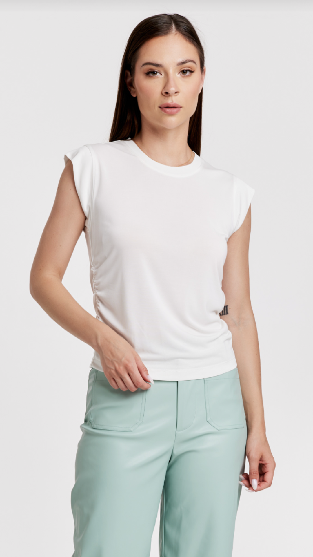 White Soft Side Shirred Muscle Tee