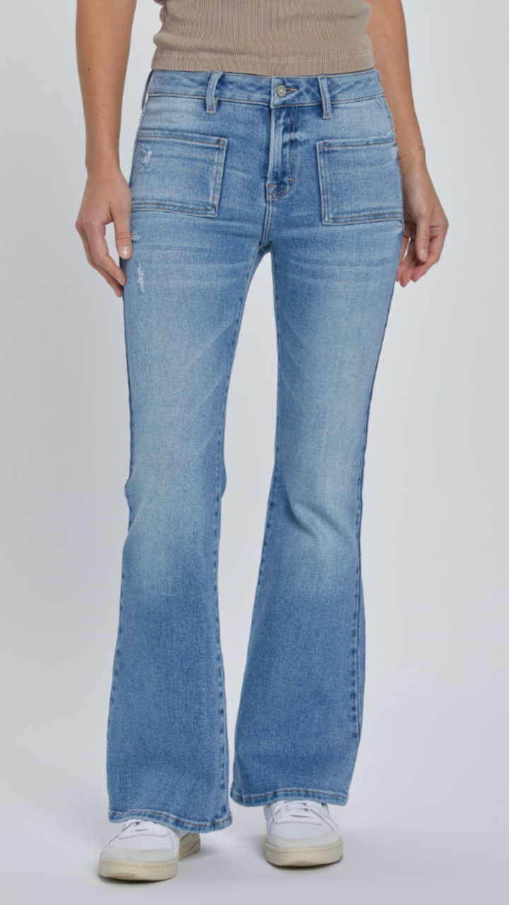 Medium Wash Low Rise Front Pocket Flare Jeans