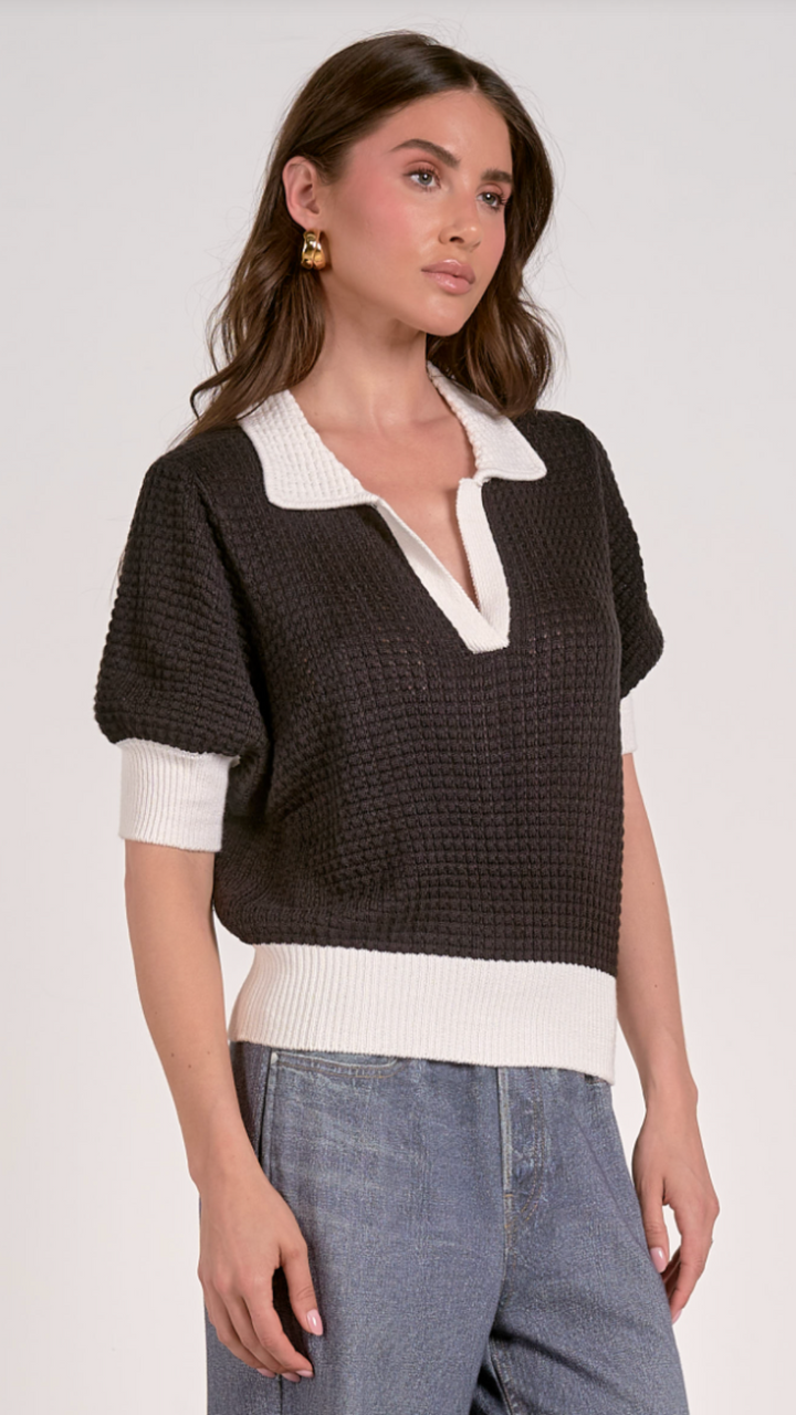 Colorblock Collared Sweater Top