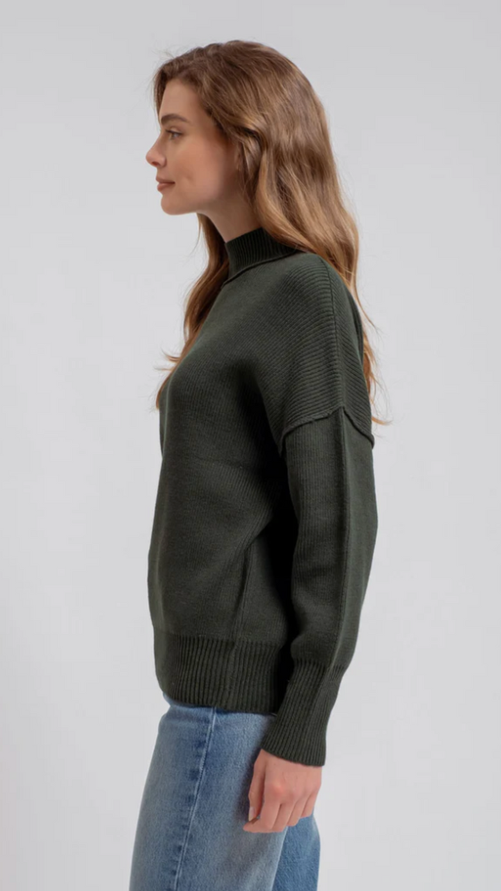 Hunter Green Mock Neck Ribbed Sweater