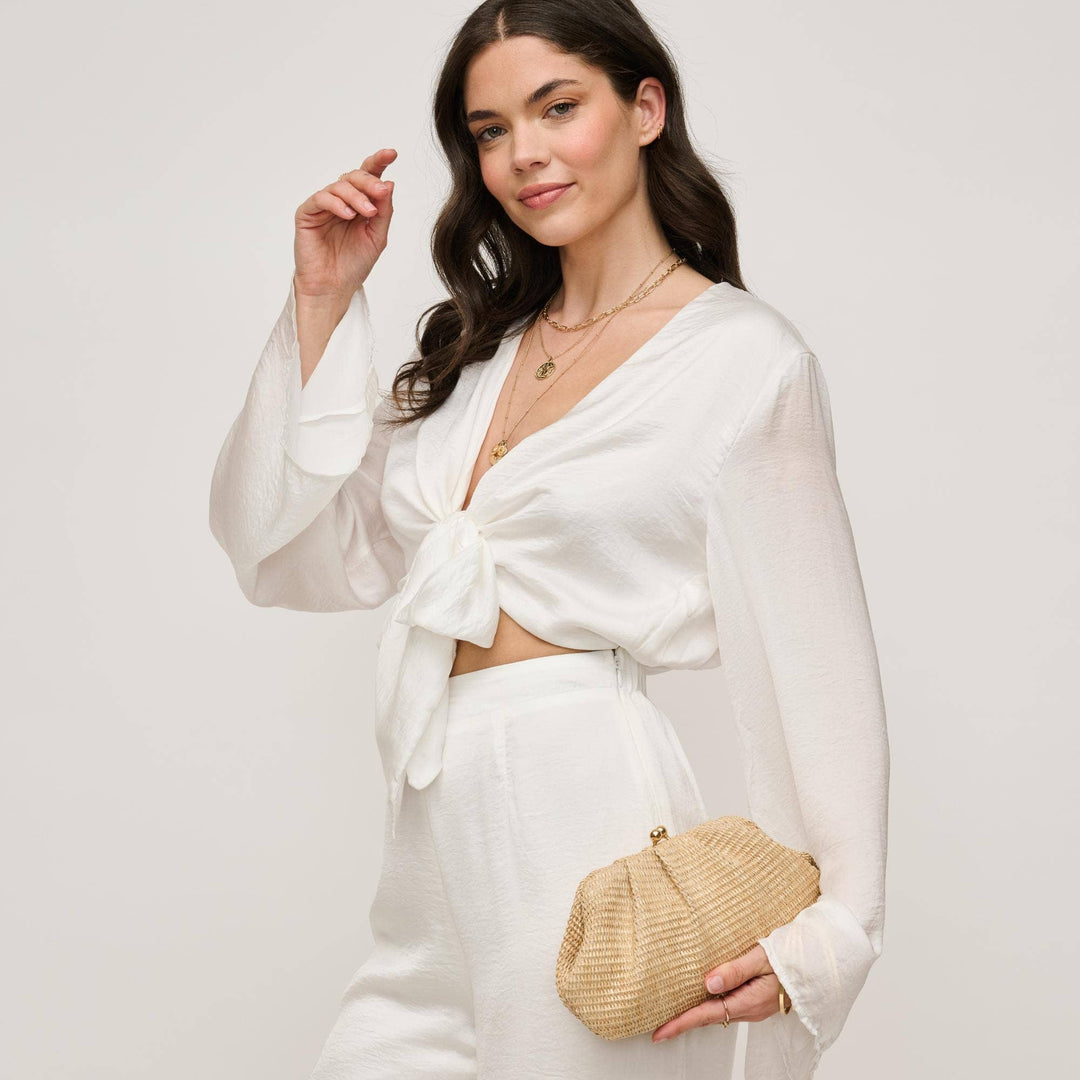 Natural Triana Straw Frame Clutch