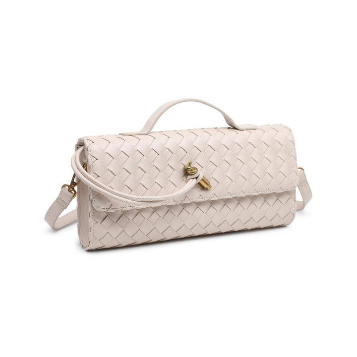 Oatmilk Top Handle Woven East West Clutch Crossbody