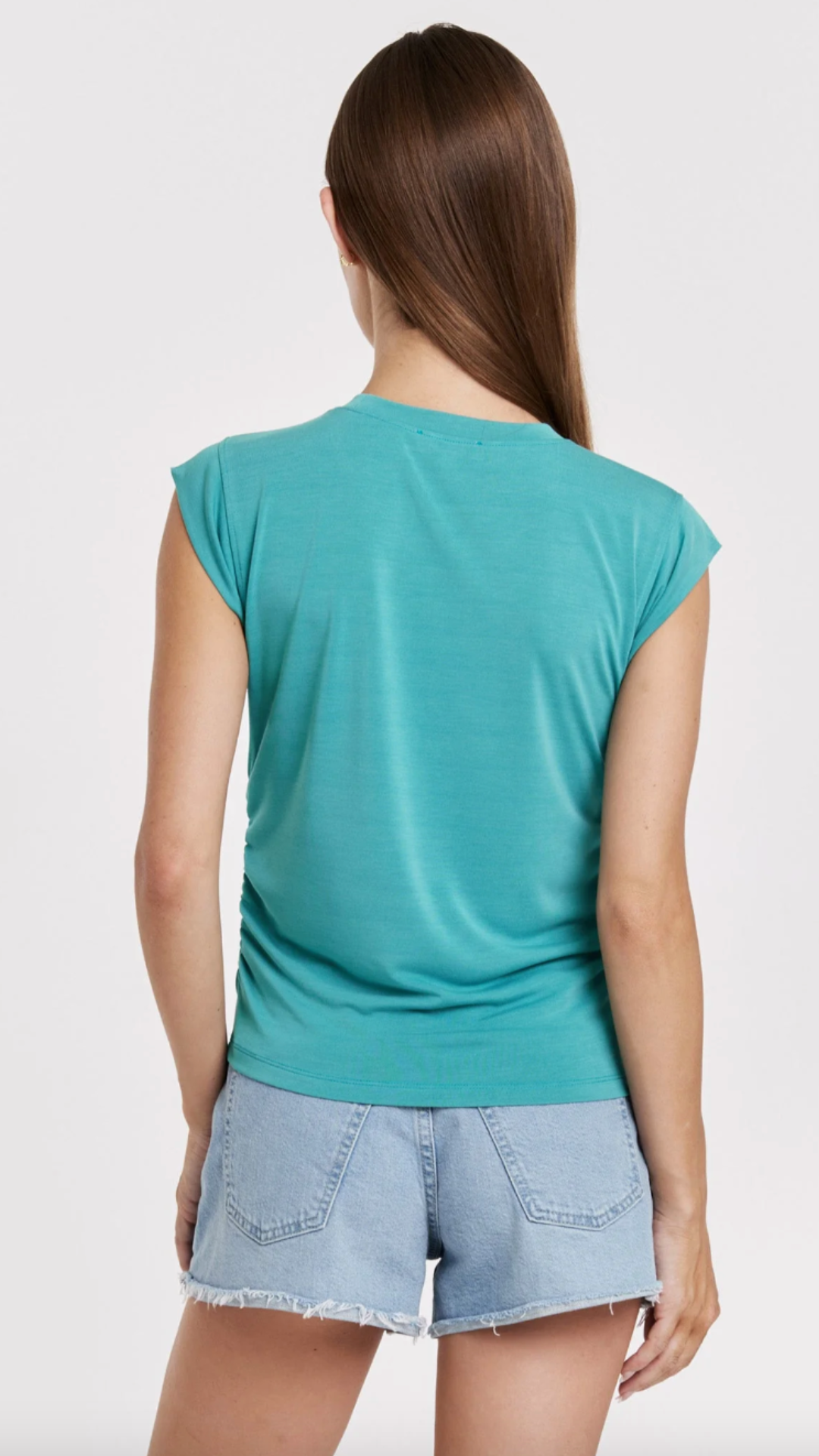 Teal Soft Side Shirred Muscle Tee