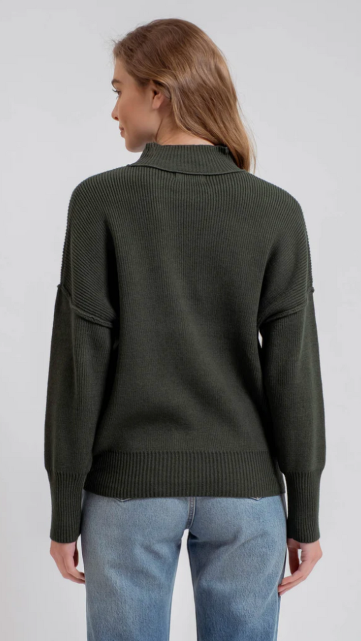 Hunter Green Mock Neck Ribbed Sweater