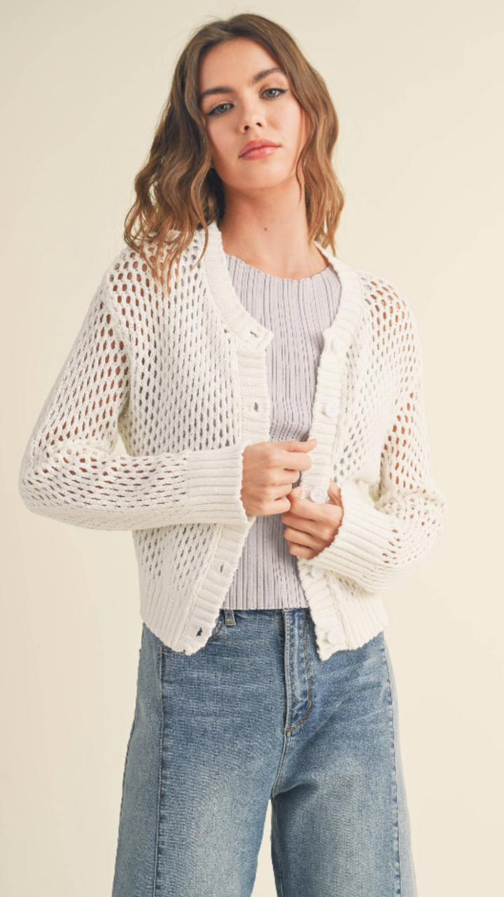 Cream Crochet Knitted Button Down Cardigan