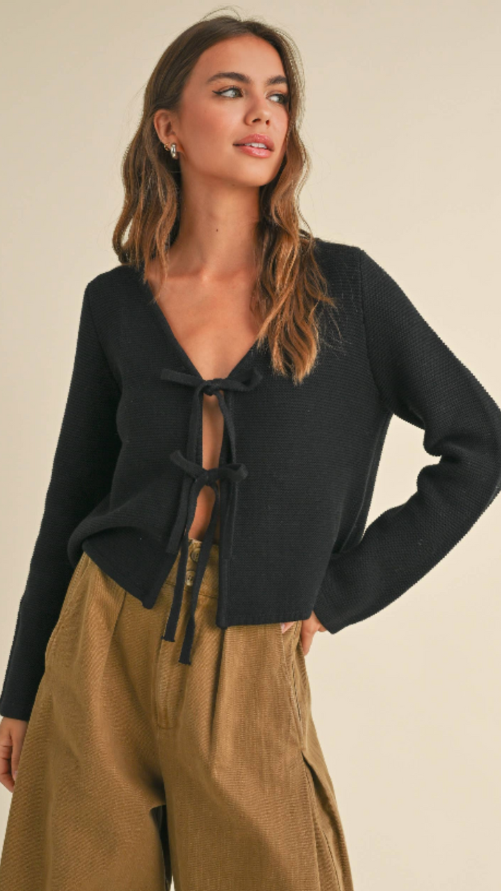 Long Sleeve Knitted Tie Front Cardigan