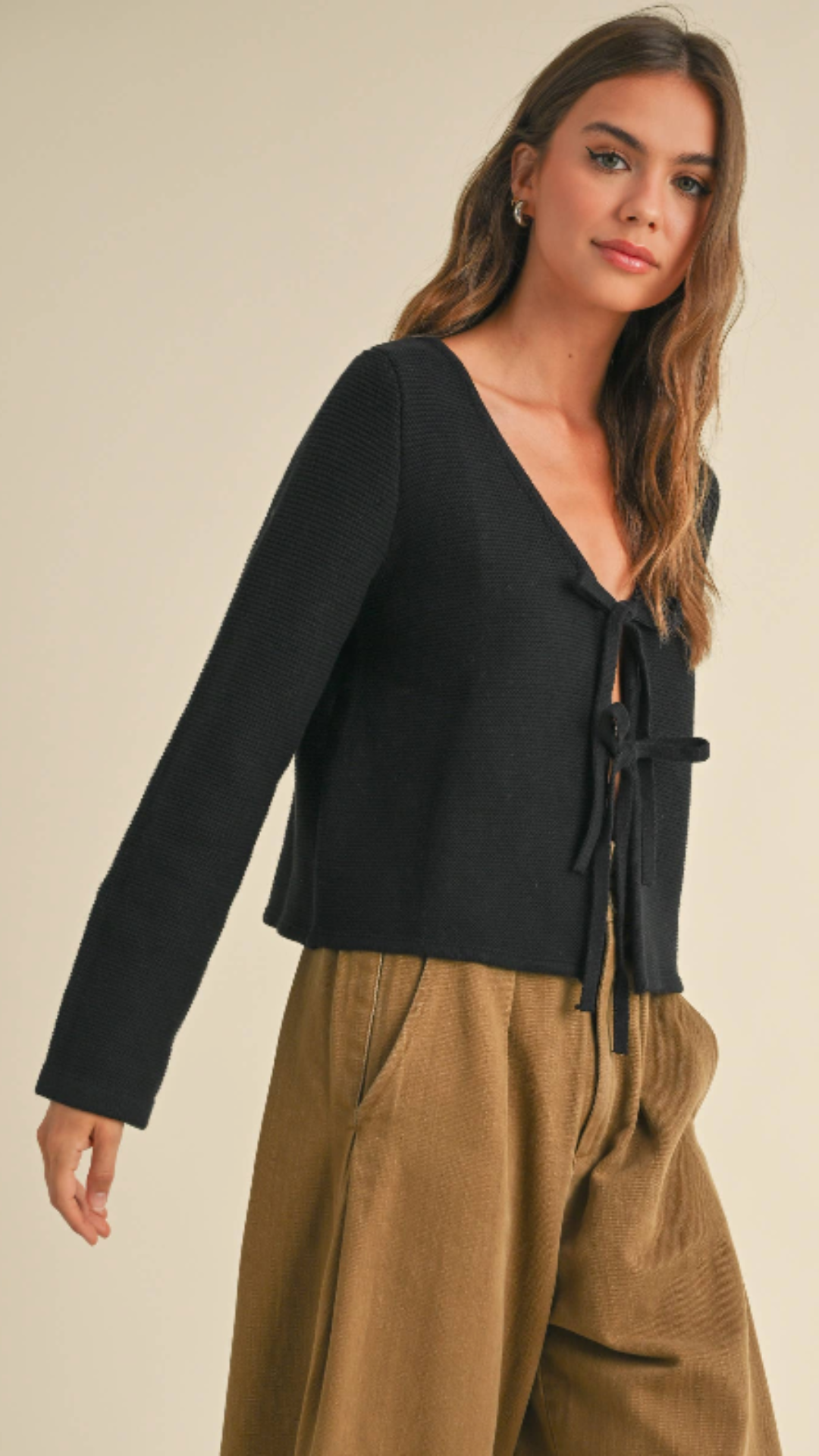 Long Sleeve Knitted Tie Front Cardigan