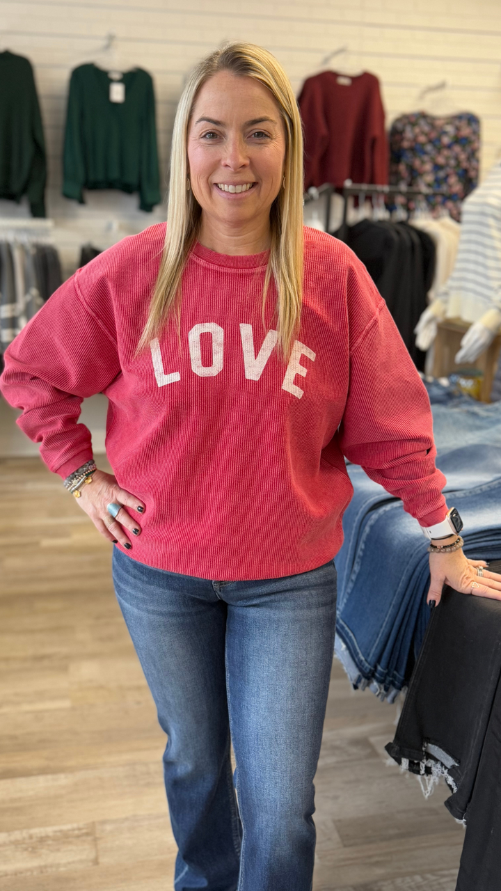 LOVE Thermal Vintage Pullover Sweatshirt