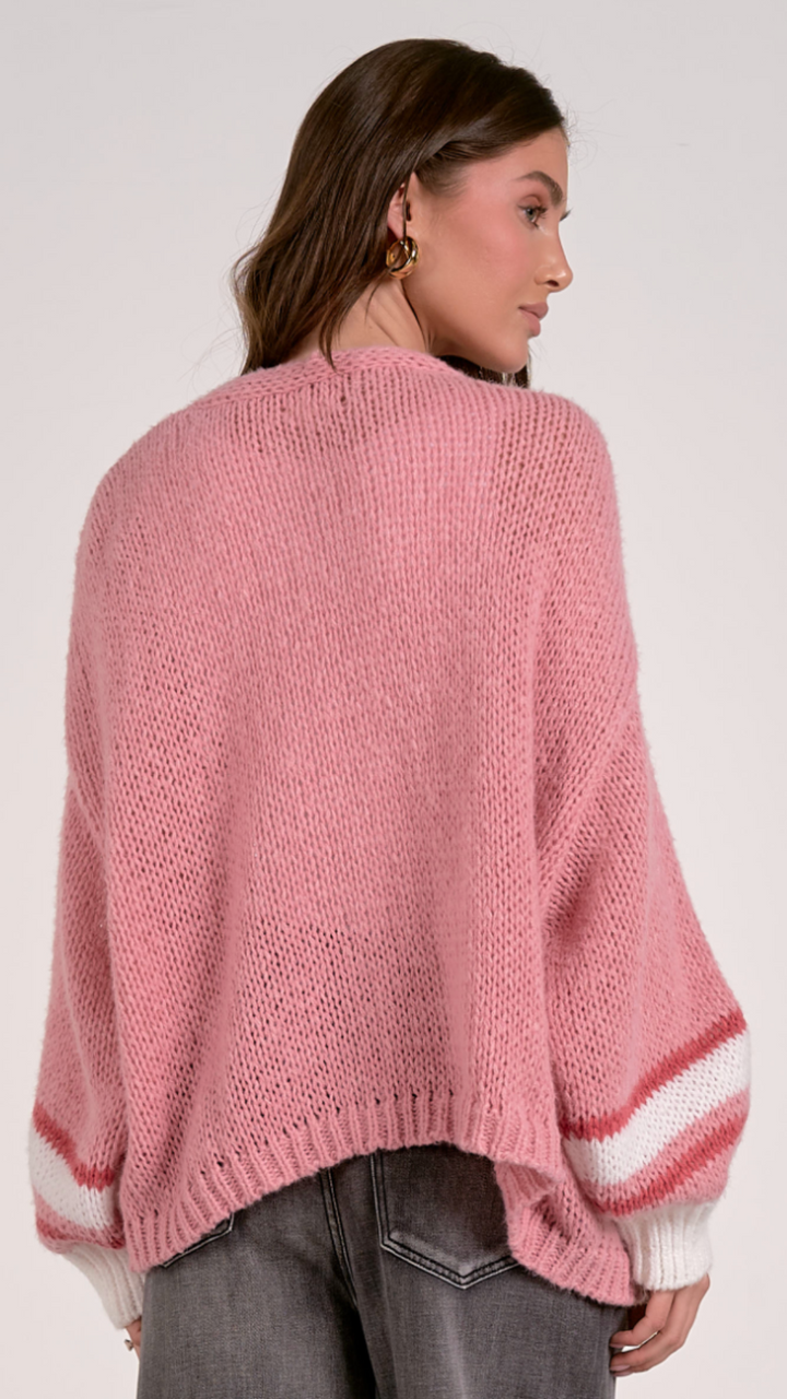 Pink Loose Fit Knit Sweater Cardigan