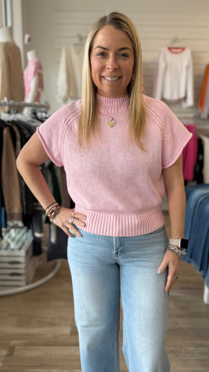 Light Pink Mock Neck Sweater Top