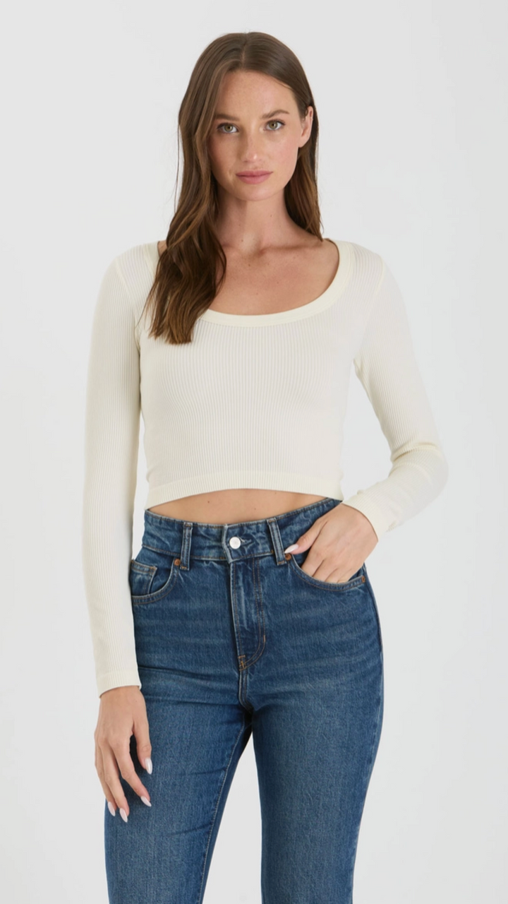 Beige Scoop Neck Long Sleeve