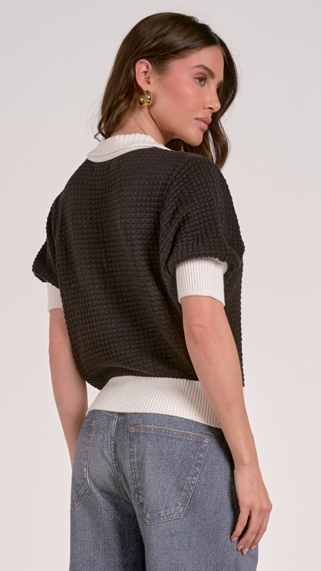 Colorblock Collared Sweater Top