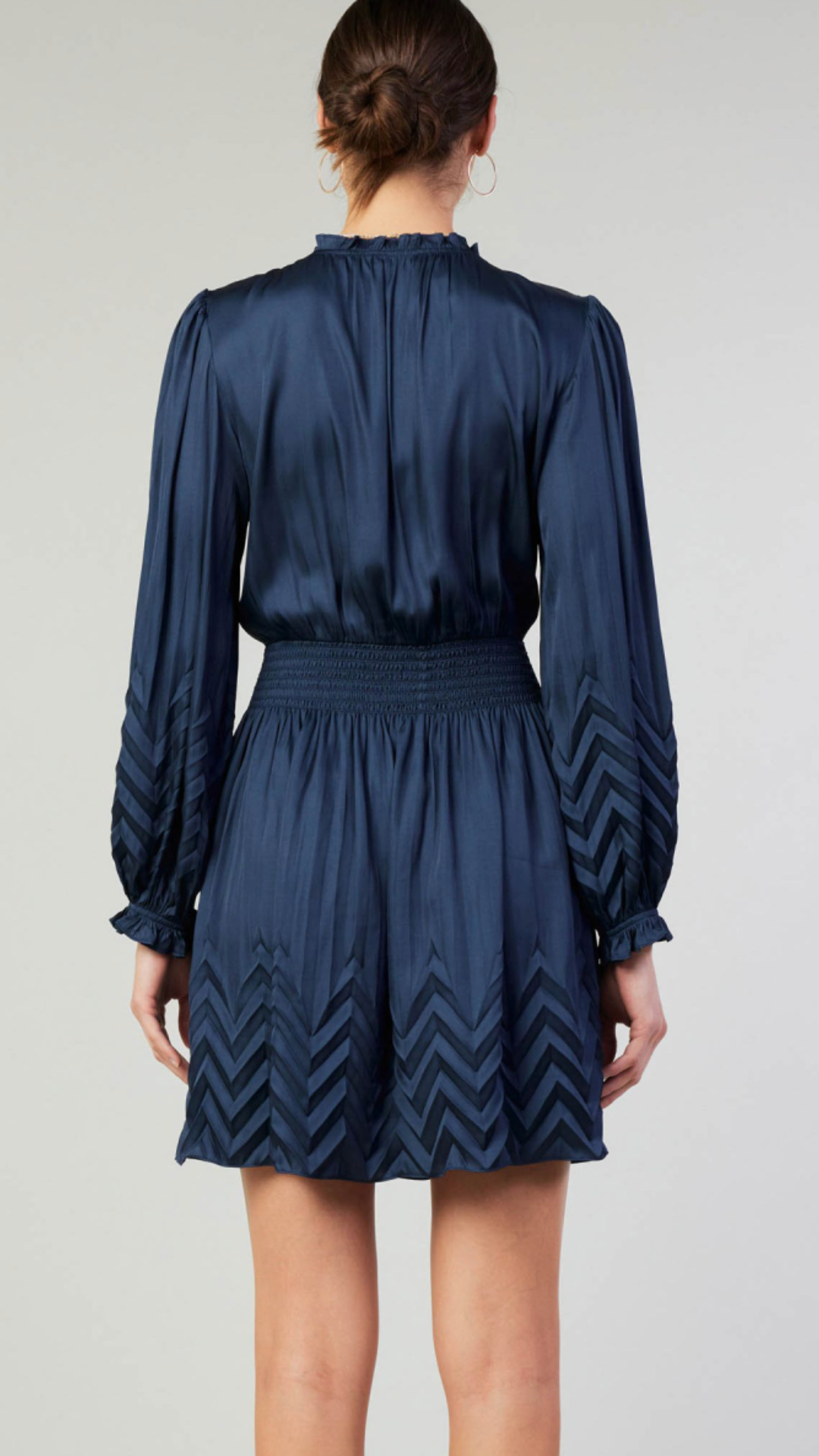 Navy Chevron Pleated Detail Dress