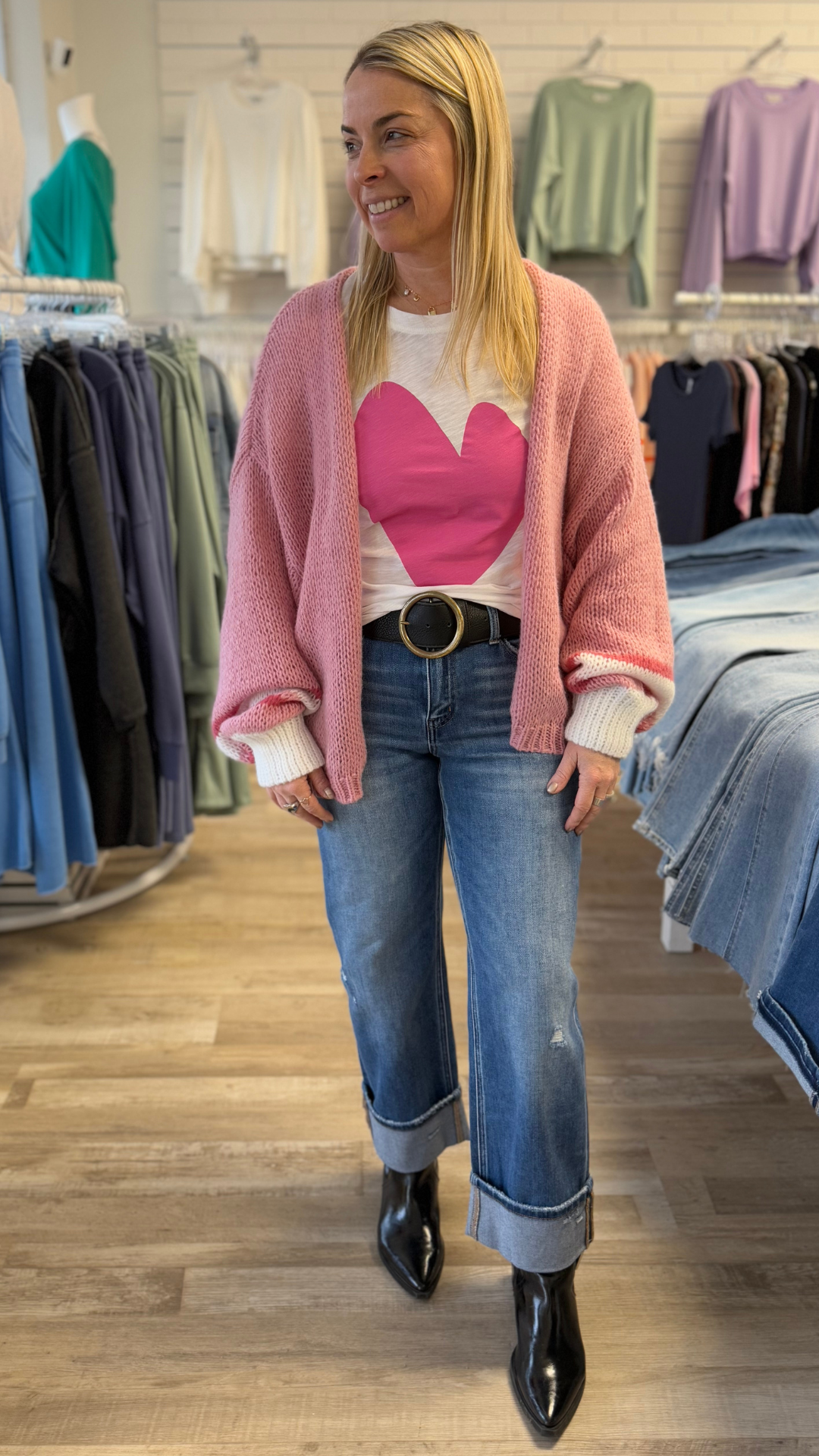 Pink Loose Fit Knit Sweater Cardigan