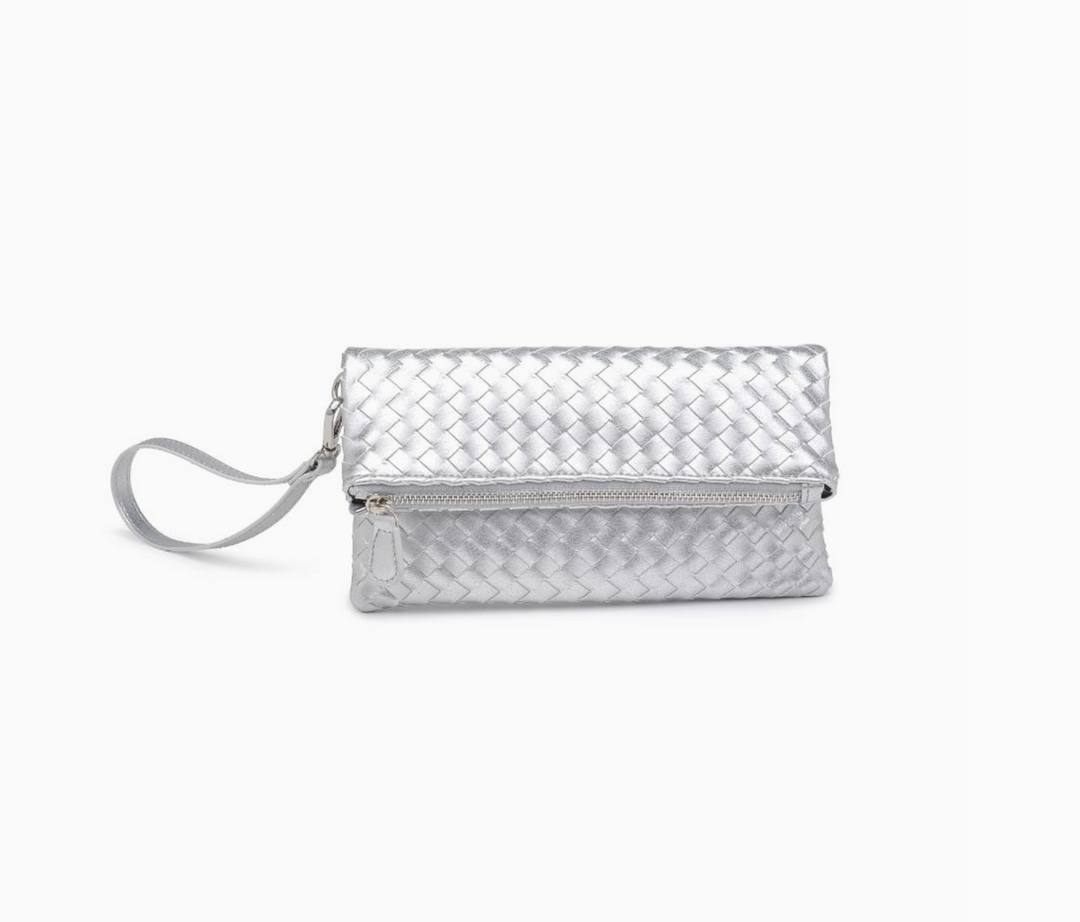 Silver Woven Wristlet Clutch