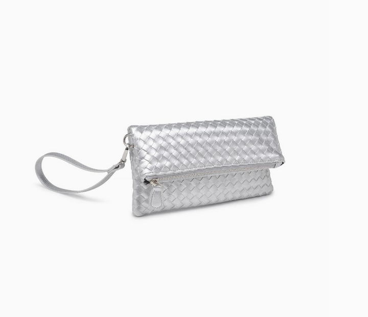 Silver Woven Wristlet Clutch