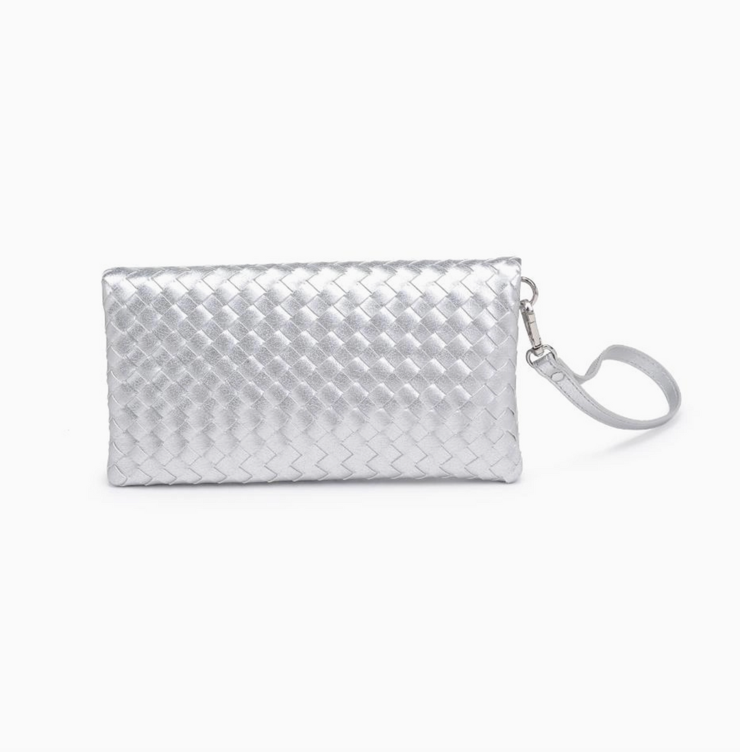 Silver Woven Wristlet Clutch