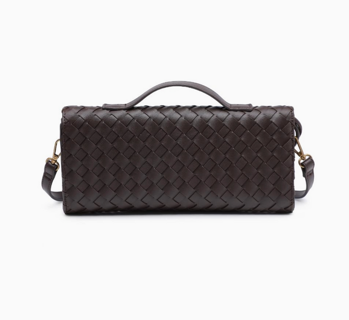 Espresso Top Handle Woven East West Clutch Crossbody