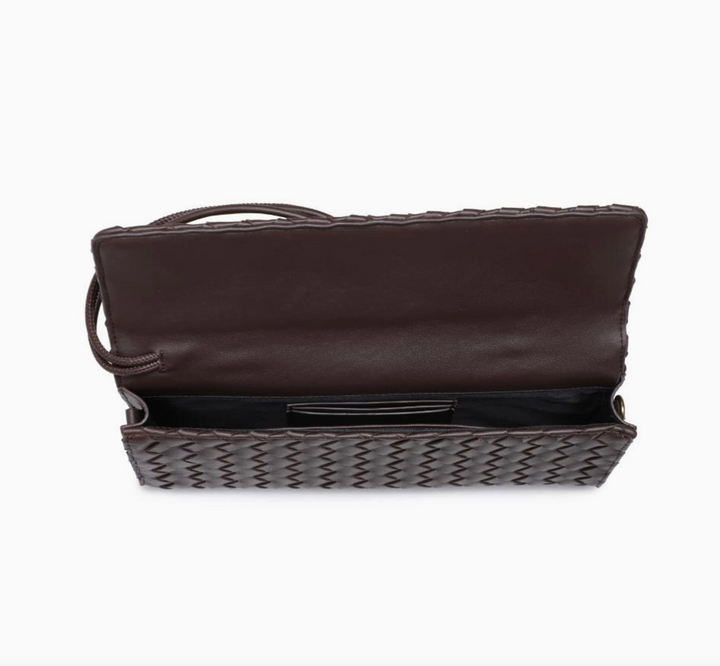 Espresso Top Handle Woven East West Clutch Crossbody