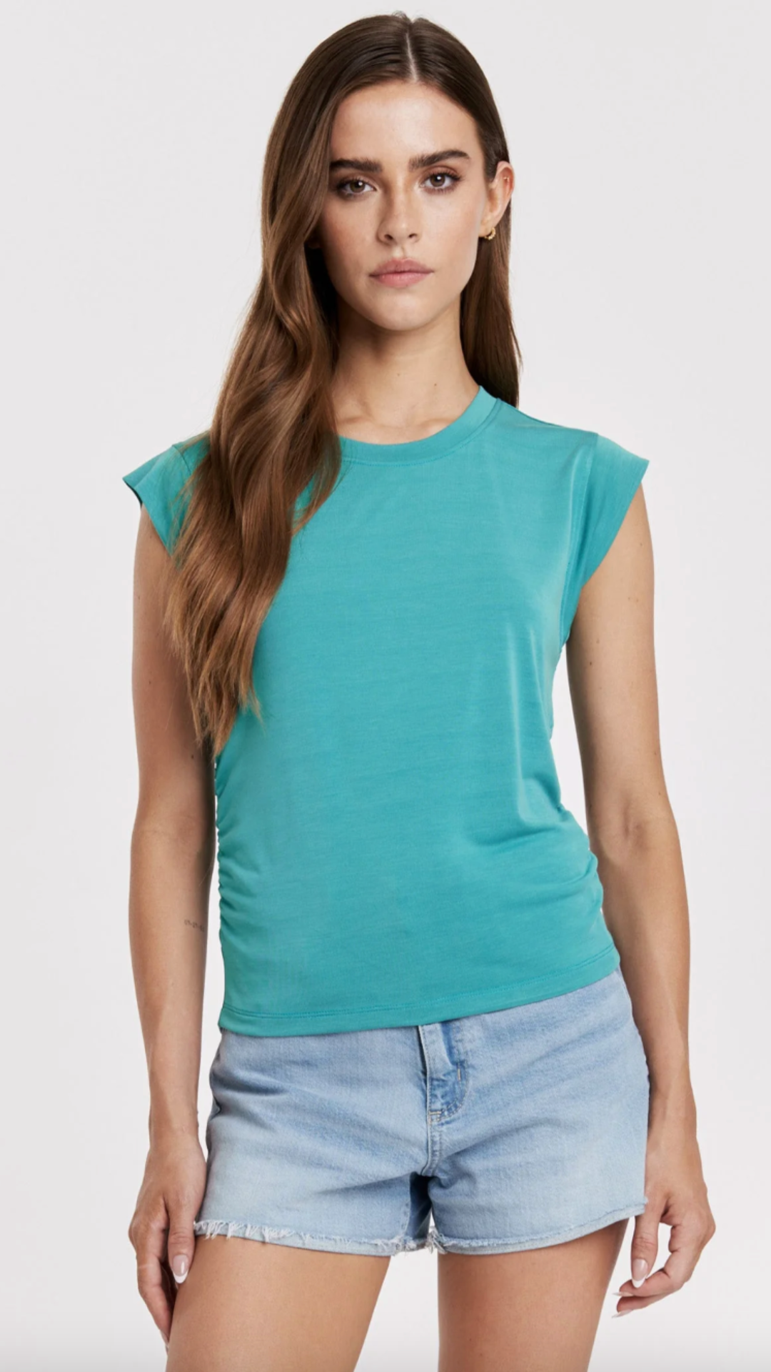 Teal Soft Side Shirred Muscle Tee