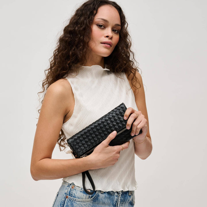 Black Woven Wristlet Clutch